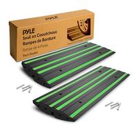 Pyle Rampe de Seuil en Caoutchouc-Rampe Bordure Antidérapante Usage Intensif- Bandes Réfléchissantes Vertes, Pour Garage, Allée, Trottoir, Voiture, Camion, Fauteuil Roulant, Chariot Élévateur-Lot de 2