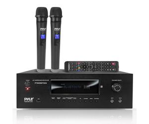 Pyle Récepteur Home Cinéma Bluetooth 5.2 1000W - Amplificateur Stéréo Karaoké avec 2 Micros sans Fil UHF, HDMI 4K/3D, MP3/USB, Radio AM/FM - Égaliseur DSP, Écho & Contrôle Volume Micro - Noir