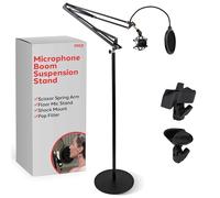 Pyle Support de Microphone réglable avec Bras en Ciseaux, Support Antichoc, Filtre Anti-Pop, Adaptateur de Filetage de 1,6 cm, Construction en métal Durable pour podcasting et radiodiffusion, Noir