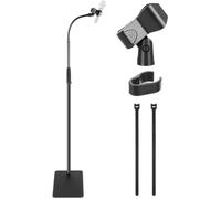 Pyle Support de microphone - Support de microphone réglable robuste avec col de cygne et base carrée, clip de câble et adaptateur de 1,6 cm pour studio, enregistrement, scène et performance en direct