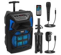 Pyle Système de Haut-Parleur Bluetooth Portable PA 400W Haut-Parleur Bluetooth Portable avec Télécommande Microphone Entrée Microphone Lumières de Fête Lecteur MP3/USB Carte SD Radio FM Roues