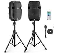 Pyle Système PA 1000 W - Kit Complet - Haut-parleurs avec Microphone, boîte de fête Bluetooth, Haut-Parleur DJ avec 2 Supports de boîte, USB/SD/MP3/AUX, télécommande, Haut-parleurs Actifs/passifs