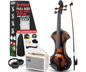 Pyle Violon 4/4 Adulte Électronique Silencieux avec Kit Amplificateur - Violon en Bois Massif avec Amplificateur 10W et Accessoires Complets-Instrument à Cordes Orchestral Taille Complète