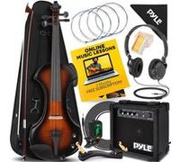 Pyle Violon Électrique Taille Complète - Violon en Bois Massif 4/4 avec Ensemble Amplificateur, Étui en Mousse, Accessoires en Ébène, Archet en Bois Brésilien, Cordes Supplémentaires