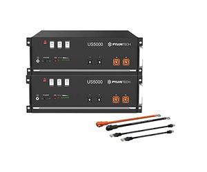 Pylontech 015655-006 Lot de 2 batteries LiFePO4 US5000 9,6 kWh avec kit de câbles de raccordement onduleur