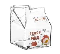 Pylorixz Tasse en Verre Carrée en Carton de Lait Kawaii de 380 ML, Résistante à la Chaleur, Tasse de Déjeuner Aux Fraises et Aux Pêches, Tasse de Pudding, Bouteilles de Lait Faciles à Util