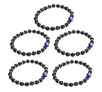 Pyltha Bracelet Œil Turc 6MM en Verre Bleu, 5 Pièces, Perles Cristal, Bracelet Extensible Noir - Protection Anti - Mauvais Œil, Cadeau Élégant pour Tous