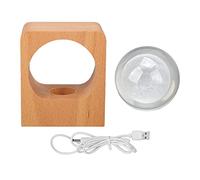 Pyltha Lampe Boule Cristal LED, Veilleuse Avec Socle En Hêtre, Luminosité Réglable, USB Rechargeable - Éclairage Décoratif Vintage Pour Chambre à Coucher (Lune)