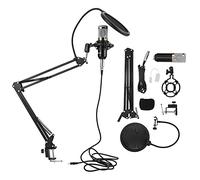 Pyltha Microphone à Condensateur USB, Kit Complet avec Bras Flexible et Support, Noir - Son Haute Fidélité, Plug & Play, Streaming et Podcast (Noir + Argent)