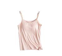PYLTT Débardeur fin avec soutien-gorge intégré, Femme, Sans manches, Tank top, Casual, S, Couleur Chair, Uni, Taille S