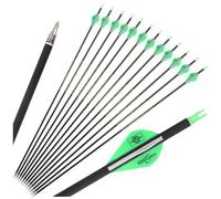 PYMUST 12 flèches en Carbone Pur de 32 Pouces, Spine 500, diamètre intérieur 6,2 mm, ailettes en Caoutchouc pour Arc Classique, Arc à poulies, Chasse, tir à l'arc (Green)