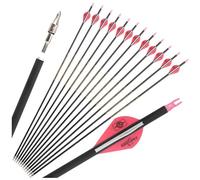 PYMUST 12 flèches en Carbone Pur de 32 Pouces, Spine 500, diamètre intérieur 6,2 mm, ailettes en Caoutchouc pour Arc Classique, Arc à poulies, Chasse, tir à l'arc (Pink)
