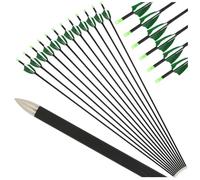 PYMUST 12 pièces de flèches en Carbone à Plumes Naturelles de 2 Pouces - Flèches de tir à l'arc de qualité SP1000, équipement Indispensable pour Le tir à l'arc (2 Vertes 1 Blanche)