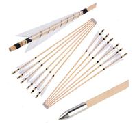 PYMUST 12 pièces tir à l'arc 32 Pouces flèche en Bois Arbre de 8 mm 5 "Plumes de Dinde Pointe de flèche en Acier Inoxydable pour Cible de Chasse à l'arc Classique Longbow Traditionnel