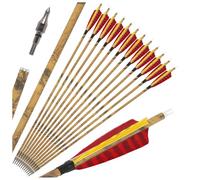 Pymust 12pcs 30 Pouces flèches en Carbone de tir à l'arc - 30 Pouces de Plumes Naturelles, 500 Colonne vertébrale avec Embouts Amovibles, Compatible avec Les arcs composés (Rouge Jaune)