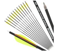 PYMUST 12pcs flèches en Carbone pour Le tir à l'arc Colonne vertébrale de 500 à 30 Pouces de Longueur avec des Plumes Naturelles de 4 Pouces et des Embouts Amovibles à 100 Grains (Jaune)