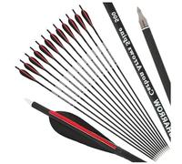 PYMUST 12pcs flèches en Carbone pour Le tir à l'arc Colonne vertébrale de 500 à 30 Pouces de Longueur avec des Plumes Naturelles de 4 Pouces et des Embouts Amovibles à 100 Grains (Noir)