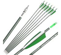 PYMUST 6/12 pièces Flèches en Carbone de 30 Pouces, Pointe de 100 Grains, Plumes Naturelles - Accessoires de tir à l'arc pour Le tir à la Cible et la Chasse (12, Vert)