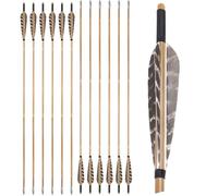 PYMUST Flèches en Bambou 33 Pouces, Plumes Naturelles 5 Pouces, Arc Long recurve 8 mm, Cible de Chasse