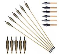 PYMUST Flèches en Bois Archery, flèches Traditionnelles de Chasse de 31,5 Pouces pour Le tir à l'arc, empennage en Plumes Naturelles de 5 Pouces, Arc Classique (Lot de 12) (Black)