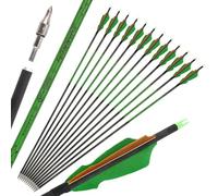 PYMUST Lot de 6/12 flèches en Carbone Pur 80 cm, raideur 300 à 800 avec Plumes Naturelles, pour Arc Classique et Arc à poulies, Chasse et entraînement sur Cible (2 Vert +1 Brun, SP800/6pcs)