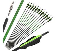 PYMUST Lot de 6/12 flèches en Carbone Pur 80 cm, raideur 300 à 800 avec Plumes Naturelles, pour Arc Classique et Arc à poulies, Chasse et entraînement sur Cible