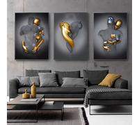 PYNVDD Couple romantique câlin Sculpture Poster 3D Amoureux Sculpture Poster Métal Figurine Statue Art Toile Peinture - Sans cadre (3 pièces - 60 x 90 cm, Figure-1)