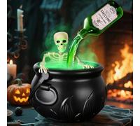 PYOF Décorations d'Halloween d'intérieur - Chaudron - Décoration d'Halloween avec bouteilles de potion flottantes magiques et diffuseur - Bol de sorcière en plastique noir - Décoration de fête pour