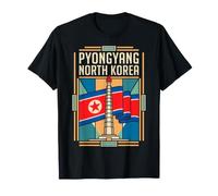 Pyongyang Drapeau Corée du Nord Juche Tower Monument Retro Art T-Shirt