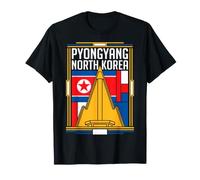Pyongyang Drapeau Corée du Nord Landmark Hotel Architecture Retro T-Shirt