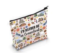 PYOUL Connecticut State Souvenirs Gift I'd Rather Be in Connecticut Trousse de maquillage Connecticut Home Cosmetic Bag Connecticut Tourisme Cadeau, Be in Connecticut Bag