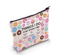 PYOUL Donut Lover Gift Things I Do in My Spare Time Trousse de maquillage en forme de donut Inscription Who Loves Donuts, Sac à beignets de temps libre