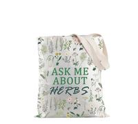 PYOUL Sac fourre-tout pour plantes médicinales « Ask Me About Herbs » Vert Sorcière Naturaliste Guérisseurs Cadeau Herboriste, À propos de Herbs Tote EU, medium