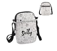 PYOUL Sicile Lover Gift Sicily Doodles Landmarks Sac à bandoulière Sicile Italie Vacances Voyage Sicile Cadeau de visite, Sicile Doodles Cb