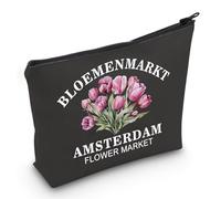 PYOUL Trousse à maquillage Amsterdam Fleur Marché aux fleurs d'Amsterdam Sac à maquillage Cadeau pour les amoureux d'Amsterdam, Amsterdam Flower B Eu