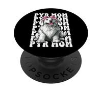 Pyr Mom Mama Great Pyrénées Chien Fête des Mères Coquette Bow PopSockets PopGrip Adhésif