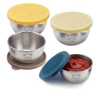 Pyralidsg 4 Pièces Pot à Sauce, 60ml Récipients à Sauce en Acier Inoxydable, Récipient à Vinaigrette avec Couvercles en Silicone, Récipients pour Salades Condiments