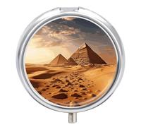 Pyramid Africa Desert Pilulier à 3 compartiments, petite boîte à pilules ronde pour sac à main et poche, boîte à médicaments quotidienne portable pour contenir des vitamines, des suppléments, des