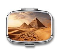 Pyramid Africa Desert Pilulier avec 2 compartiments, pilulier carré portable, pilulier de vitamines pour poche et voyage
