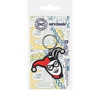 Pyramid International Harley Quinn-head Porte-clés en caoutchouc en métal, noir, blanc et rouge, 4 x 6 x 1,3 cm
