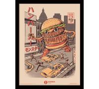Pyramid International Illustrata Tableau encadré en bois - Burgerzilla 30x40 centimètre - Style Japonais authantique pour fans et passionés de japan culture