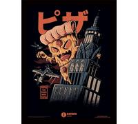 Pyramid International Illustrata Tableau encadré en bois - The Pizza Kong 30x40 centimètre - Style Japonais authantique pour fans et passionés de japan culture