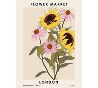 Pyramid International - imprimé "London Flower Market" PM6373 (40 cm x 50 cm) (Rose/Vert/Jaune)
