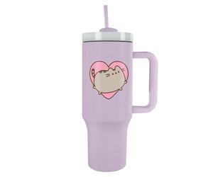 Pyramid International Pusheen Heart Gobelet de 1200 ml avec paille et couvercle, isolation sous vide à double paroi, garde au froid jusqu'à 11 heures et au chaud jusqu'à 7 heures, sans BPA