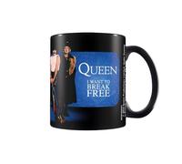 Pyramid International Queen I Want to Break Free Tasse à dosette en céramique noire - Tasse à café sur le thème de la musique pour les fans, 325 ml, passe au micro-ondes et au lave-vaisselle, idéale