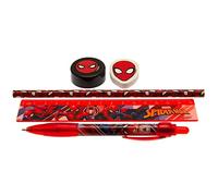 Pyramid International Spider-Man Set de papeterie 5 pièces avec stylo, crayon, règle, taille-crayon, gomme et trousse (Web Strike Design) - Produit officiel