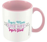 Pyramid International - Tasse à café "Super Mum Super Wife Super Tired", contraste PM3798 (taille unique) (Blanc/Rose)