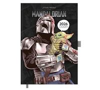 Pyramid The Mandalorian 2026 Agenda semainier format A5 (15 × 21 cm) avec motifs hebdomadaires Star Wars de Din Djarin & Grogu (Baby Yoda), pour l'école, l'université, le bureau et les fans