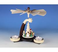 Pyramide À Bougie Design Brun Foncé / Naturel "Père Noël Avec 2 Anges Blancs"