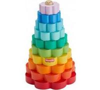 Pyramide anneaux bebe en bois fsc 9 anneaux et 1 base - empileur arc en ciel tour empilable - des 18 mois - set jouet bebe et carte
